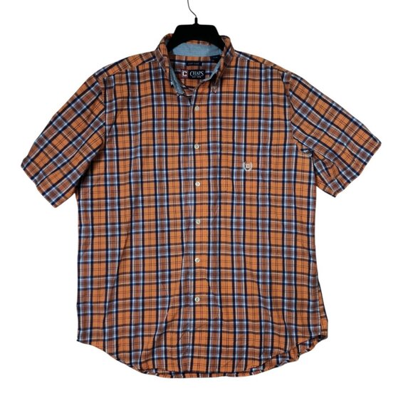 Chaps Men's Size Large Short Sleeve Cotton Easy Care Button-Front Shirt - Picture 2 of 5